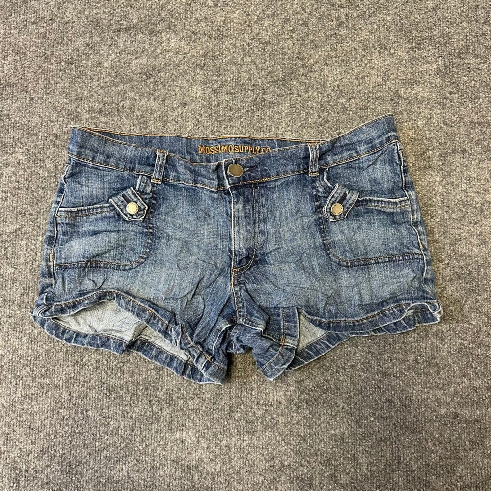 Mossimo Denim Shorts Womens Size 11 Blue Low Rise Casual Button Flap Pockets